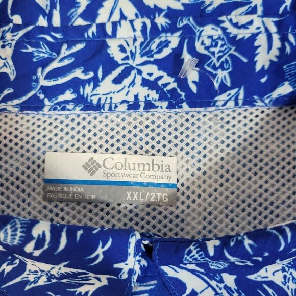 Columbia PFG Super Slack Tide Camp Mens Fishing Shirt Size 2XL Blue Tropical - Picture 3 of 15